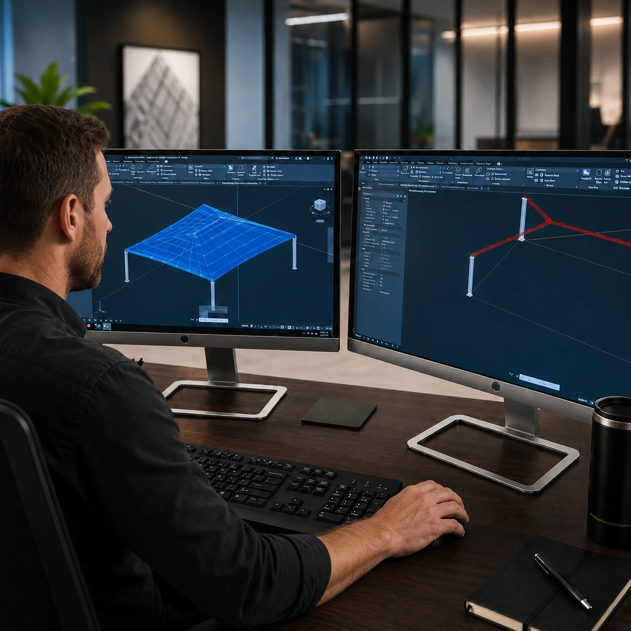Shade ’N Net team developing a custom commercial shade structure design
