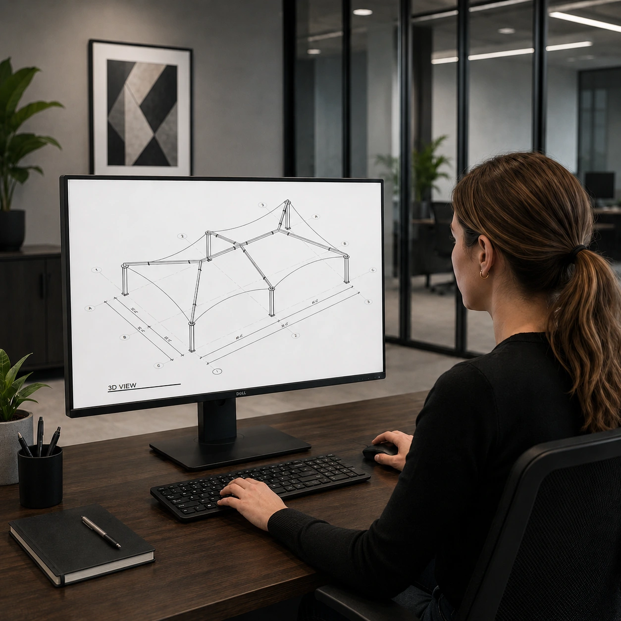 In-house code-compliant engineering of a commercial cable-tension shade structure