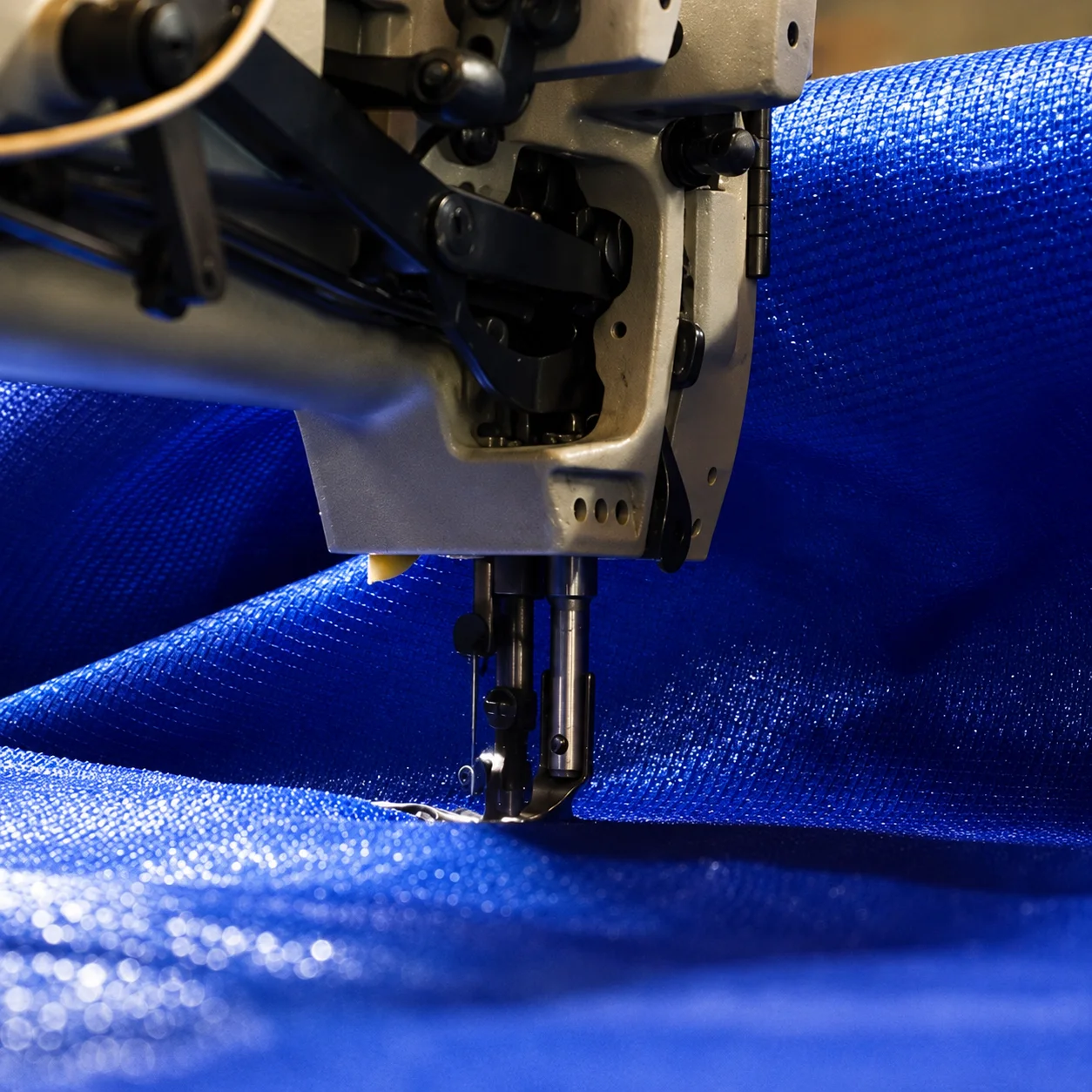 In-house production of tensioned fabric panels for a commercial shade structure